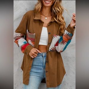 Shacket/ Corduroy w/ Aztec Pocket & Sleeves